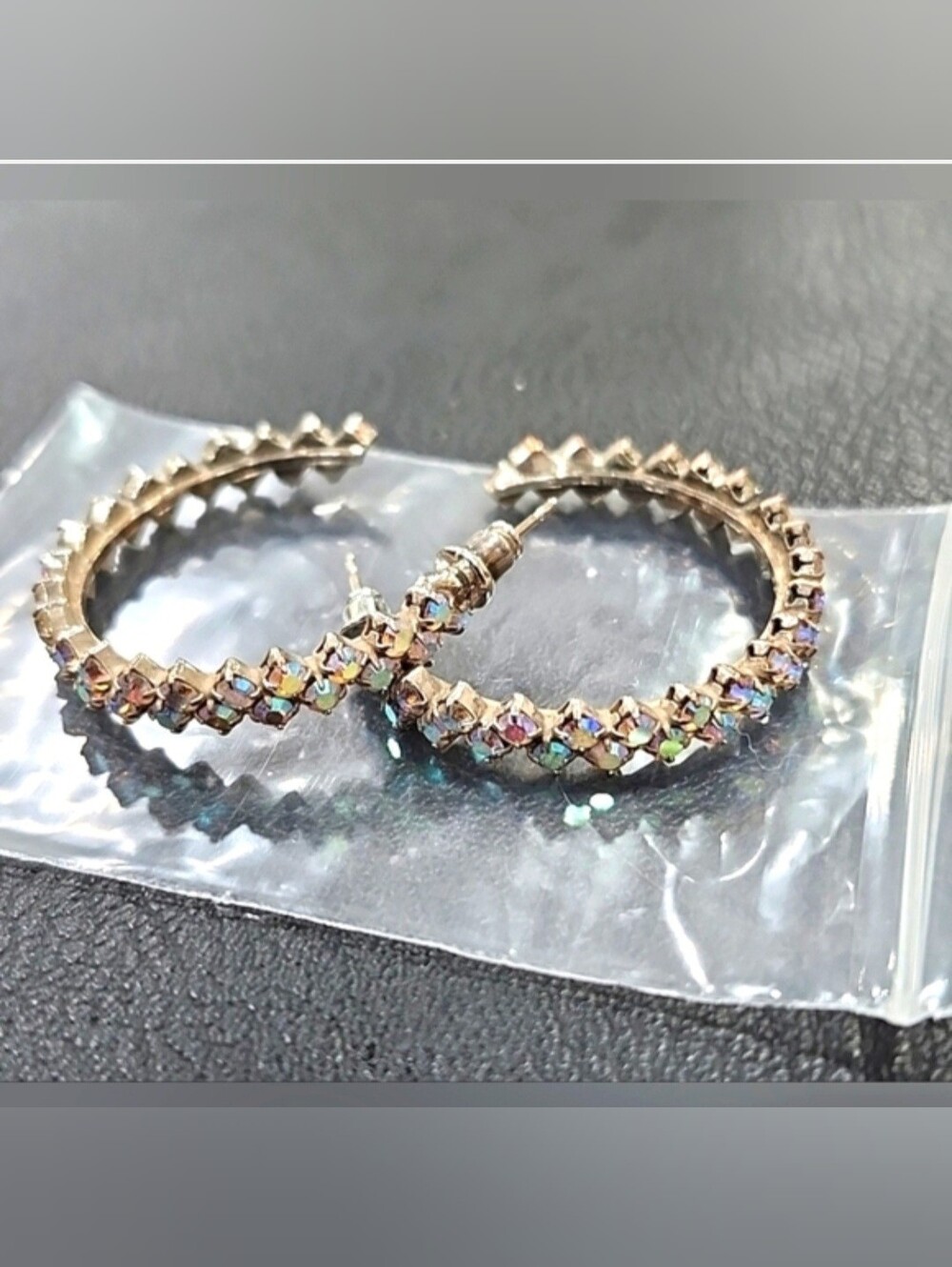 Aurora Crystal Hoop Earrings- Iridescent Gold Tone